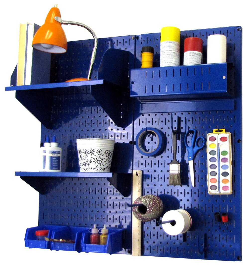 Wall Control Craft & Hobby Pegboard Organizer Storage Kit - Blue Pegboard with Hooks & Accessories - Perfect for Garage, Workshop & Craft Room Organization