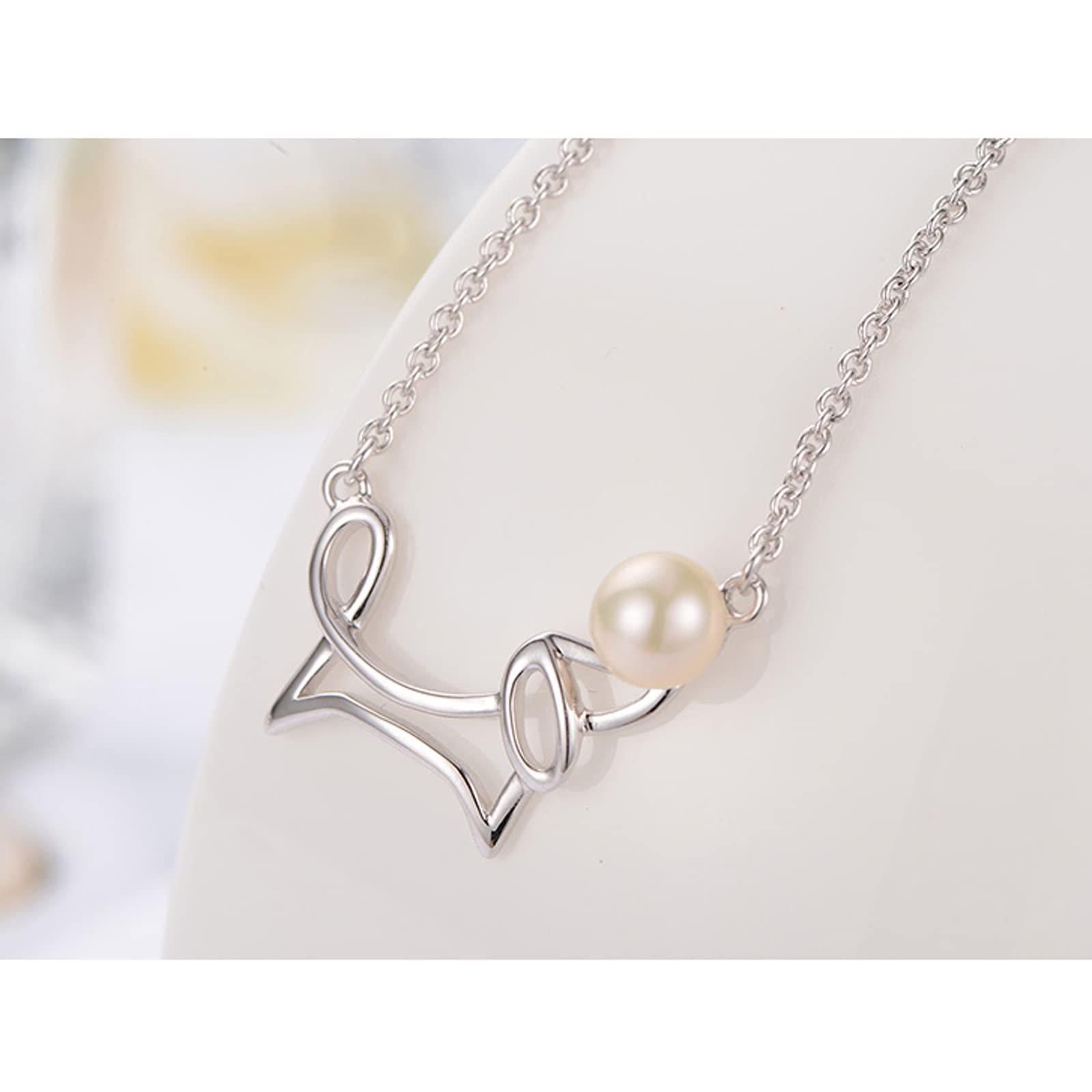 925 Sterling Silver Freshwater Pearl Necklace - 5-6mm White Round Pearl Pendant on Dainty Chain - Elegant Jewelry Gift for Women & Girlfriends - Perfect for Date Nights, Weddings & Special Occasions
