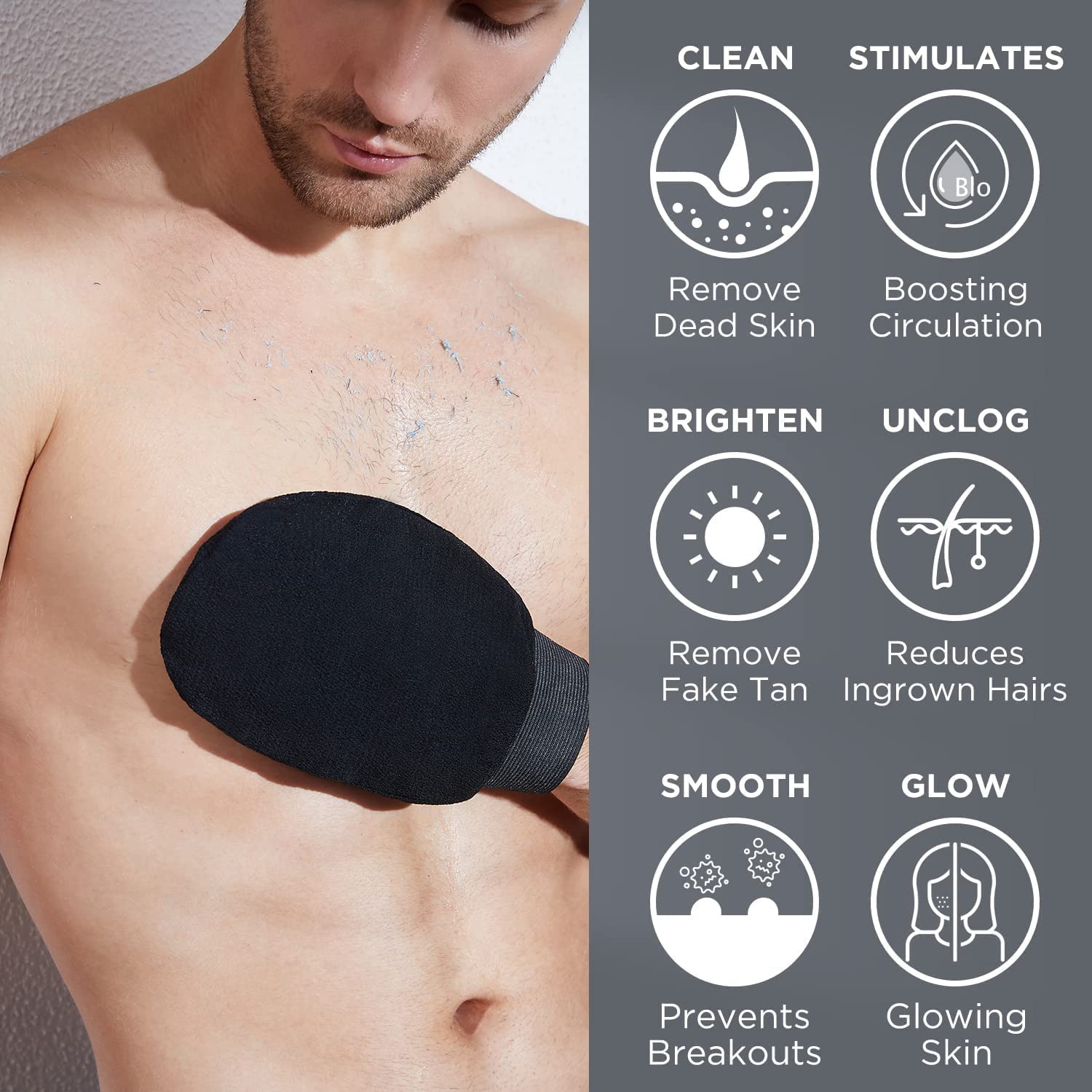 EPURETO Exfoliating Glove for Body & Face - Double-Layered Viscose Fiber Scrub Mitt for Dead Skin Removal, Tan Exfoliation & Smooth Skin - Ideal for Shower, Spa & At-Home Skincare Routine