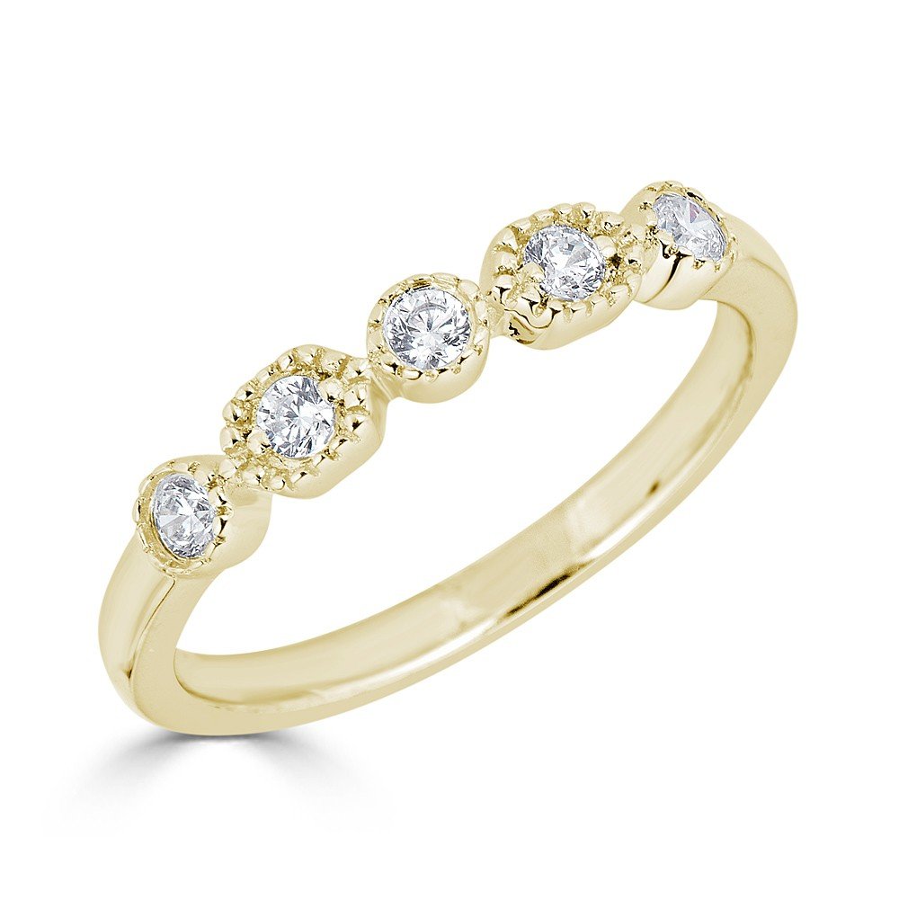 14KT Gold 1/5 CTW Diamond Hexagon & Round Milgrain Wedding Band - Elegant Stackable Ring for Anniversary, Engagement or Everyday Wear