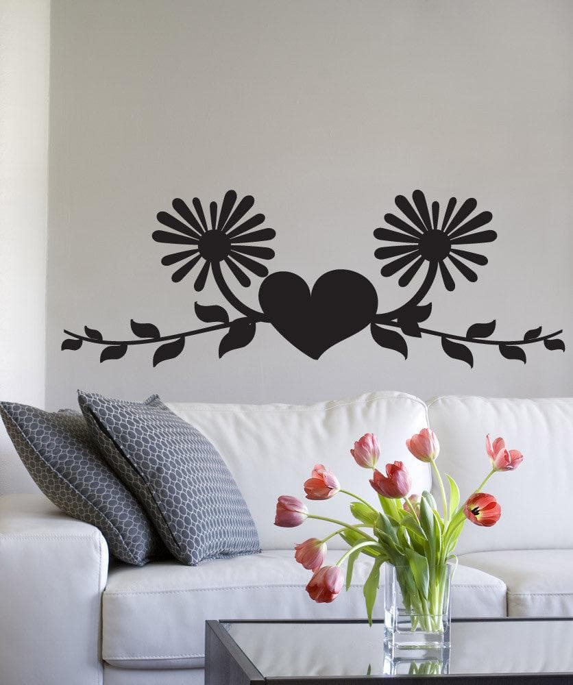Vinyl Wall Decal Sticker - Heart with Vines and Flowers Design #1436 | Removable Home Decor for Bedroom, Nursery, Living Room