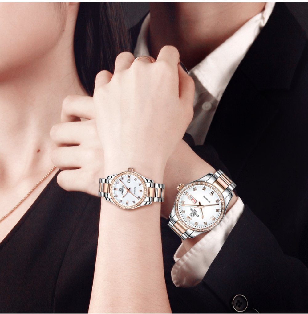 Gosasa Automatic Mechanical Watch for Men and Women - Sapphire Glass, Stainless Steel, Couple Matching Set - Perfect Anniversary, Wedding, Valentine's Day Gift for Him & Her