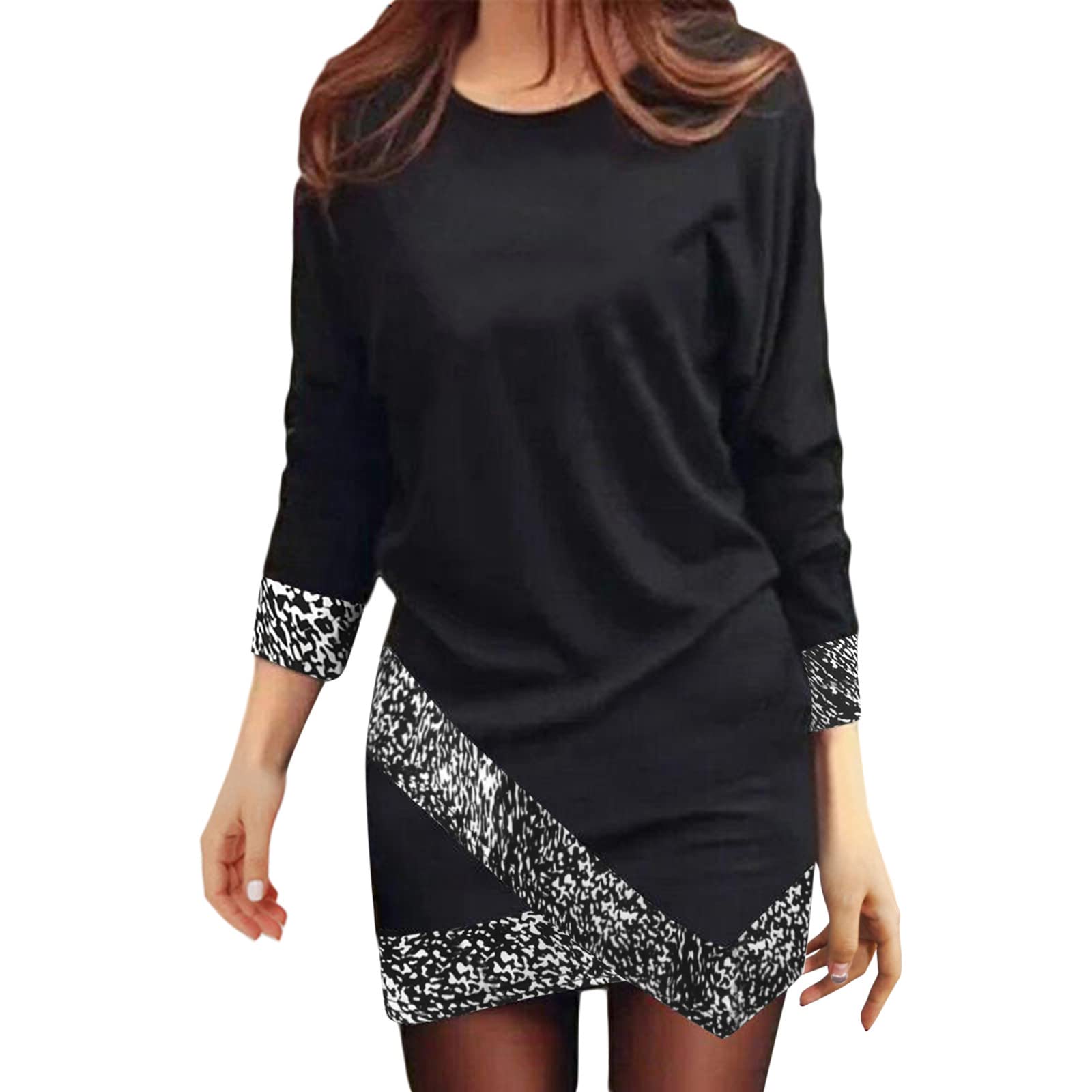 Leopard Print Club Dresses for Women - Long & Mini Round Neck Long Sleeve Plus Size Fall Party Dresses | Perfect for Night Out, Club Wear, and Special Occasions