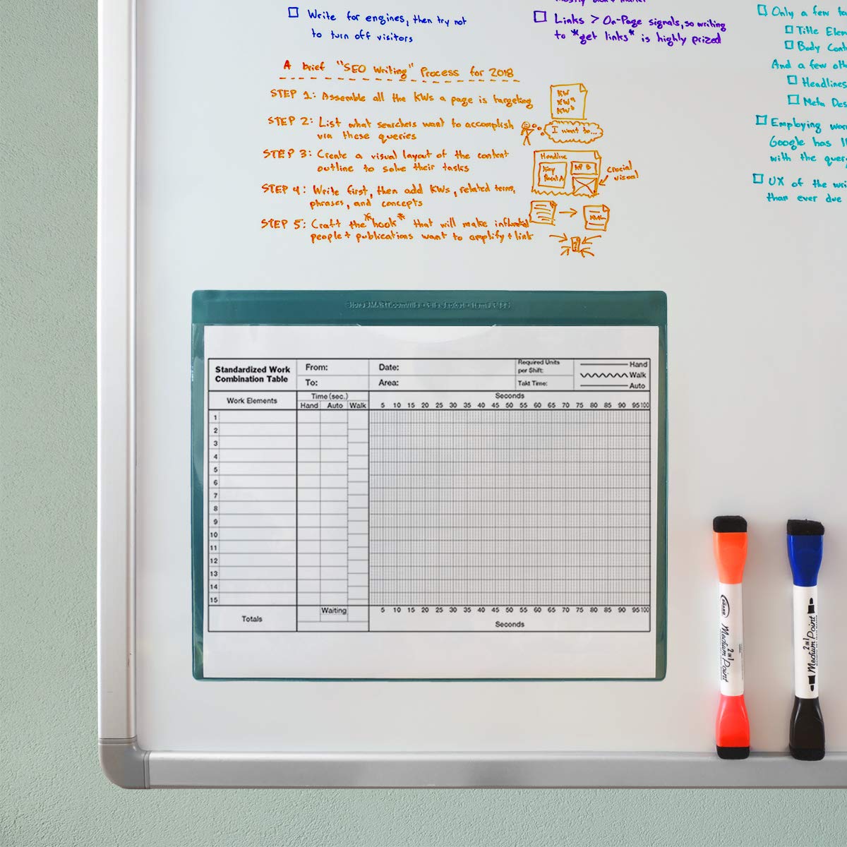 StoreSMART Magnetic File Jackets 50-Pack - 8.5 x 11 Inches, Green Plastic Back & Clear Front - Ideal for Office Organization, Lean 5S Six Sigma Systems - Perfect for Document Storage, Filing & Workplace Efficiency (FJ85PQGM-LEAN-50)