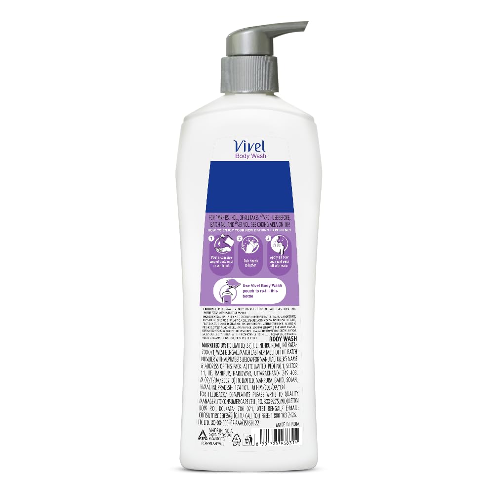 Vivel Fragrant Body Wash with Lavender & Almond Oil - 500ml Moisturizing Shower Gel for Soft, Smooth Skin - Gentle Cleansing for Women & Men - Perfect for Daily Relaxation & Aromatherapy in Bath or Shower