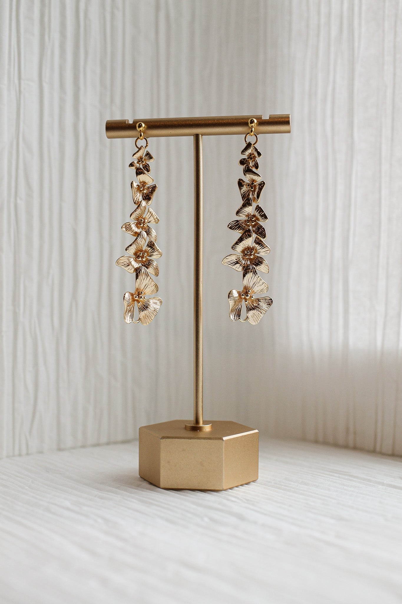 Annabeth Gold Flower Dangle Earrings for Women - Elegant Floral Drop Earrings for Party, Wedding & Everyday Wear