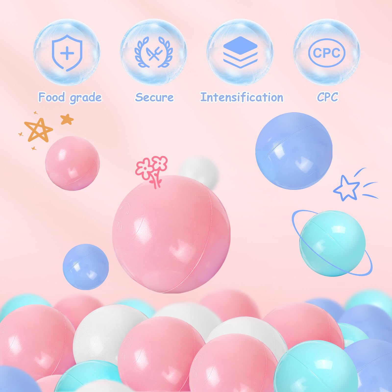 100 Phthalate-Free & BPA-Free Plastic Ball Pit Balls for Babies & Toddlers - Safe Kids Play Balls for Indoor/Outdoor Ball Pits, Playrooms, Daycares & Sensory Play