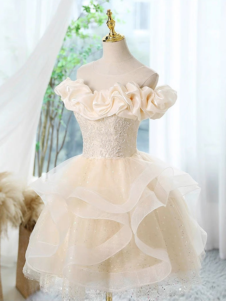 Champagne Tulle Lace Short Prom Dress for Homecoming - Elegant Cocktail Party Gown for Teens & Juniors - Perfect for Dances, Formals & Special Occasions