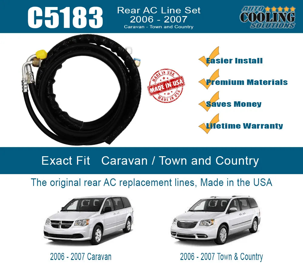 2006-2007 Dodge Caravan & Chrysler Town & Country Rear AC Line Set - Replacement AC Refrigerant Lines for Cooling System Repair | Perfect for Hot Weather & Long Road Trips