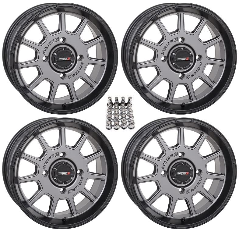 System 3 ST-5 Gun Metal ATV Wheels 15x7/15x10 - Heavy Duty All-Terrain Rims for Polaris Sportsman, RZR & Ranger - Perfect for Off-Roading, Mudding & Trail Riding