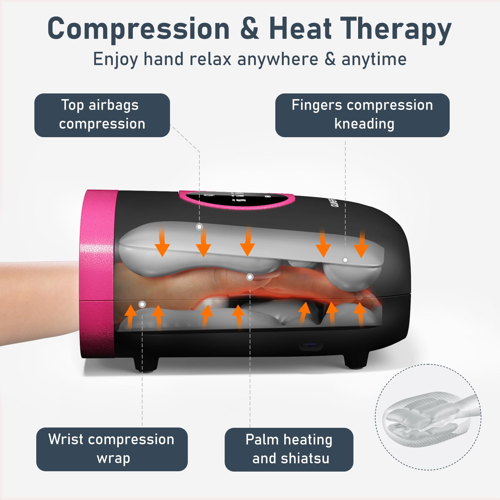 QUINEAR Cordless Hand Massager with Heat & Compression - Relief for Arthritis, Carpal Tunnel & Stiff Joints - Perfect Gift for Women & Men - FSA/HSA Eligible (Pink) - Ideal for Office Workers, Seniors & Pain Relief at Home