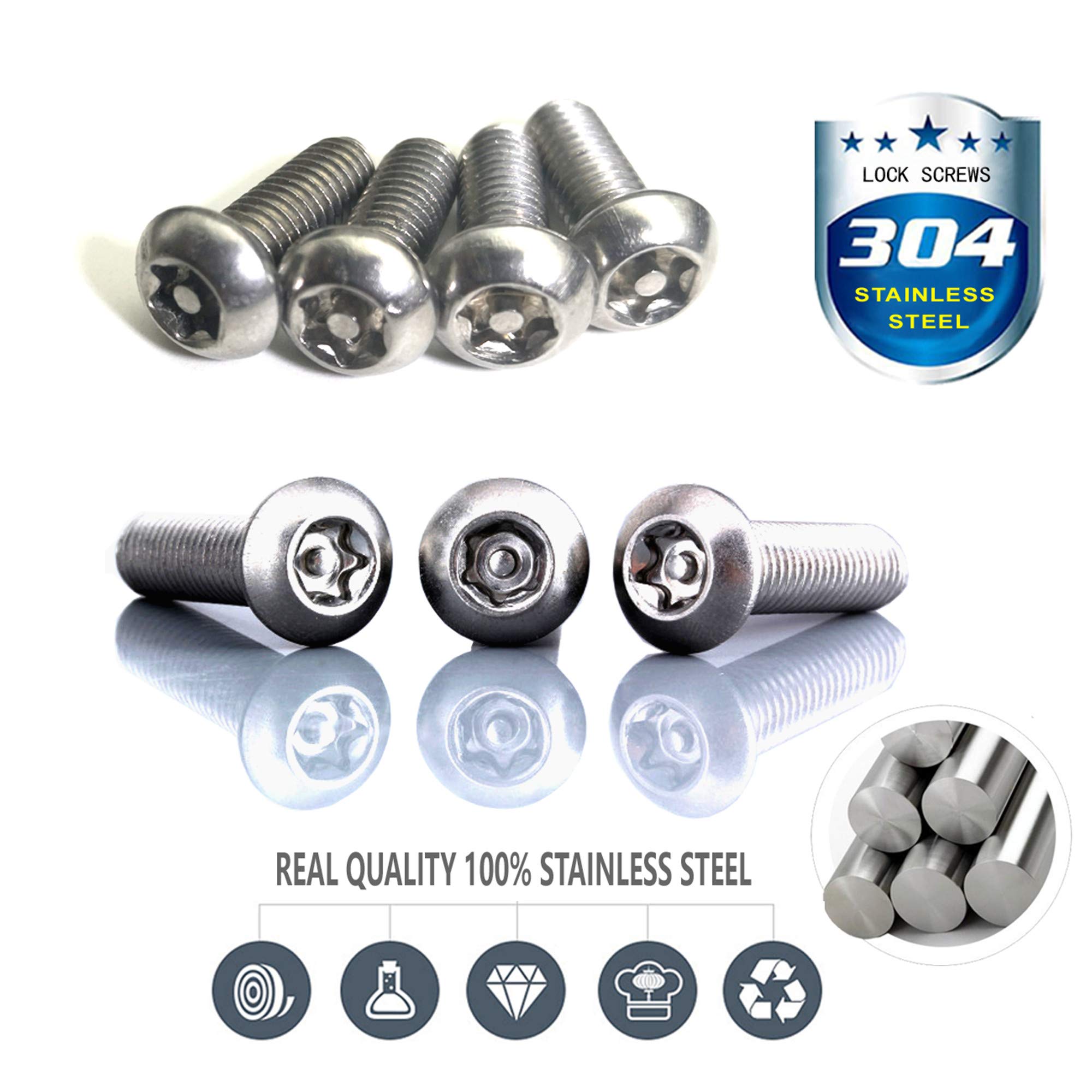 Aootf Anti-Theft Stainless Steel License Plate Screws - Tamper Resistant M6 (1/4