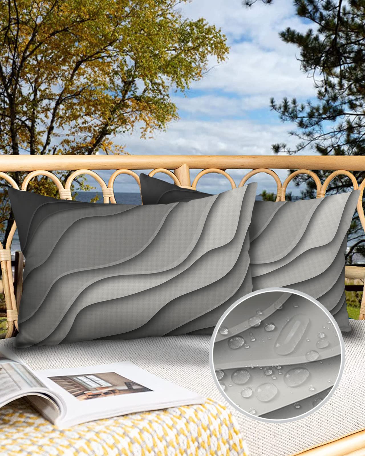 Waterproof Outdoor Throw Pillow Cover Set of 2 - Gray Modern Geometric Lumbar Pillowcases 20x12 Inches, Abstract Beach Decor for Patio Furniture, Couch & Garden - Perfect for Outdoor Living, Poolside Lounging & Coastal Home Decor