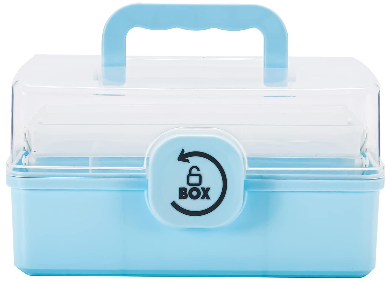 Sooyee 3-Tier Foldable Plastic Storage Box - Craft Organizer for Art Supplies, Sewing, Cosmetics, Toys & Washi Tape - Portable Lockable Container (Clear/Blue) | Perfect for Home, Office & Travel Organization