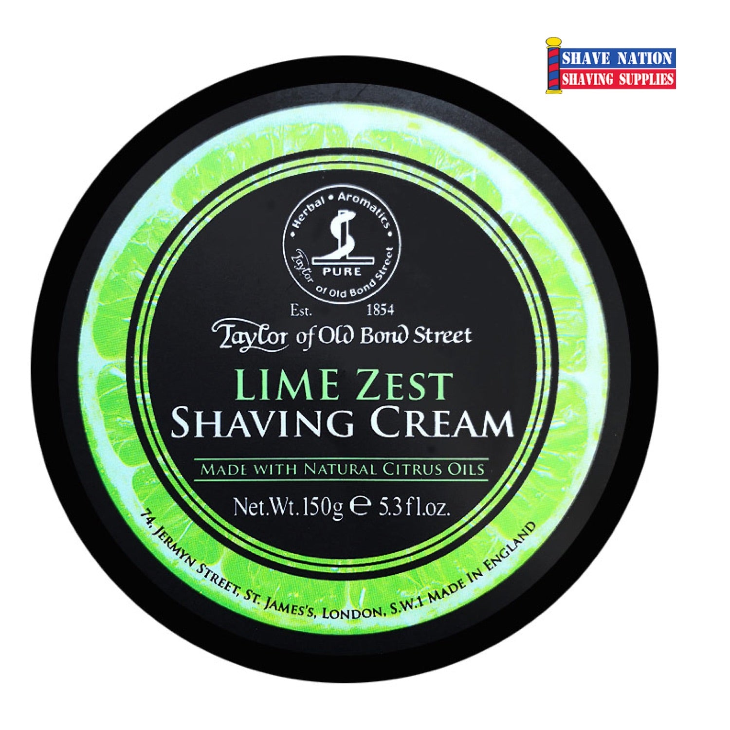 Taylor of Old Bond Street Lime Zest Shaving Cream Jar - Premium Men's Grooming Product for Smooth Shaving at Home or Travel