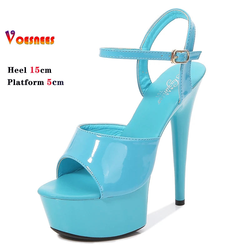 15CM Stiletto Waterproof Platform Sandals for Women - Sexy High Heel Stripper Shoes, Wedding Party Heels, Size 43 - Perfect for Nightclubs, Performances and Special Occasions