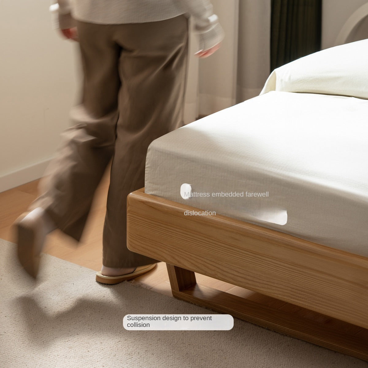 Solid Oak and Ash Wood Nordic Minimalist Floating Bed Frame - Perfect for Modern Bedroom, Guest Room, and Loft Decor