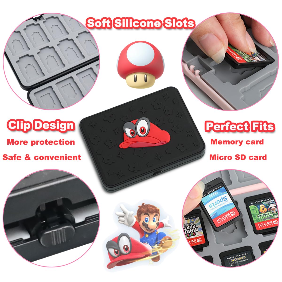 **Nintendo Switch Game Case for Switch/Lite/OLED - 16 Game & 16 Micro SD Card Slots - Durable Hard Shell Storage Box (Black) - Perfect for Travel & Gaming On-The-Go**