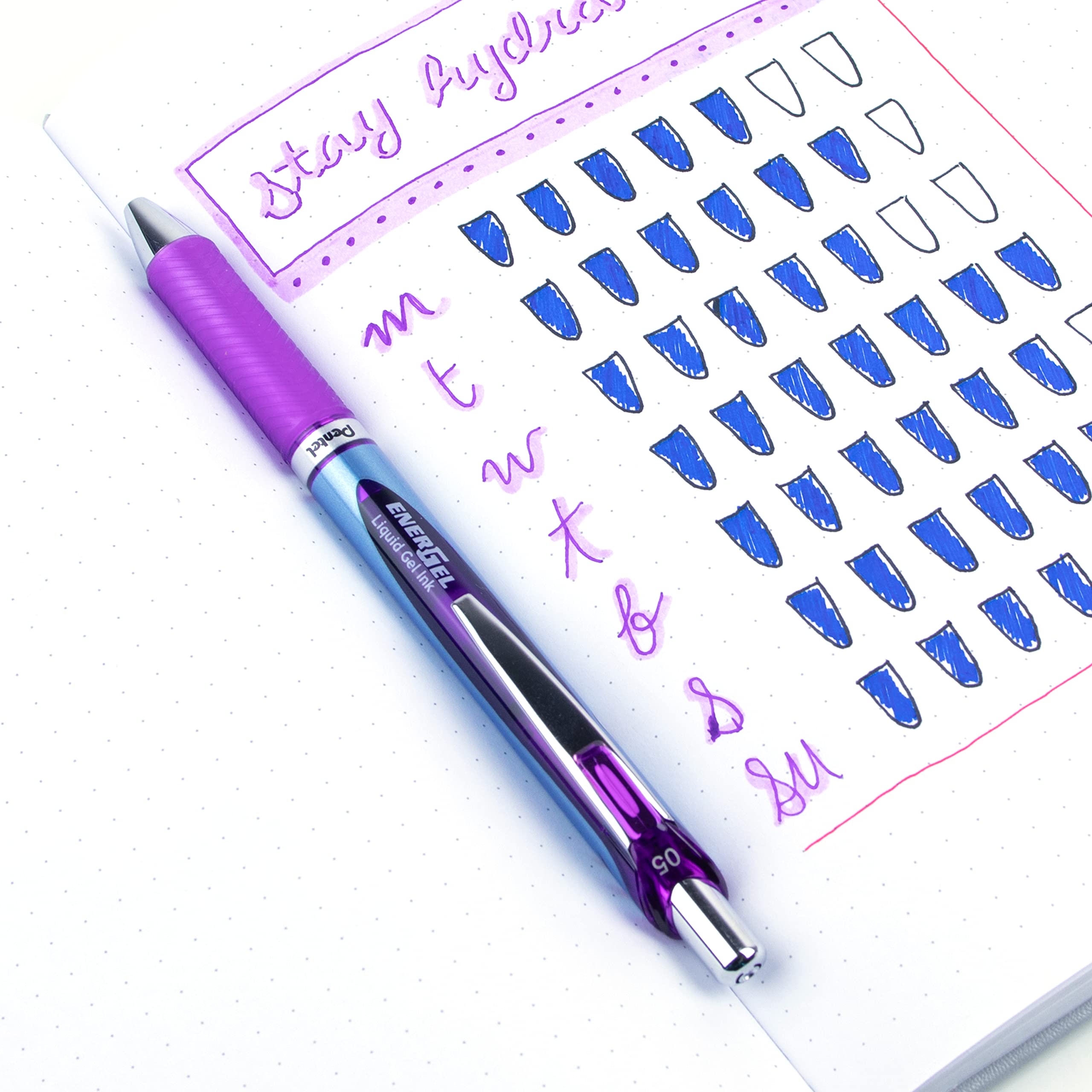 Pentel EnerGel BLN75-V Retractable Liquid Gel Rollerball Pen - 0.5mm Fine Needle Point with Smooth Violet Ink - 12 Pack Box - Perfect for Office, School, Note Taking & Everyday Writing
