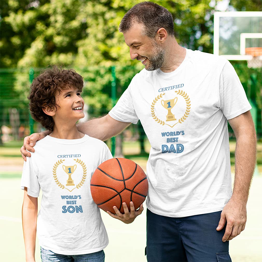 Father and Son Matching Outfits - Dad & Son Coordinated T-Shirts for Birthday, Father's Day - World's Best Dad Trophy Design - Perfect for Family Photos, Special Occasions & Gift Giving