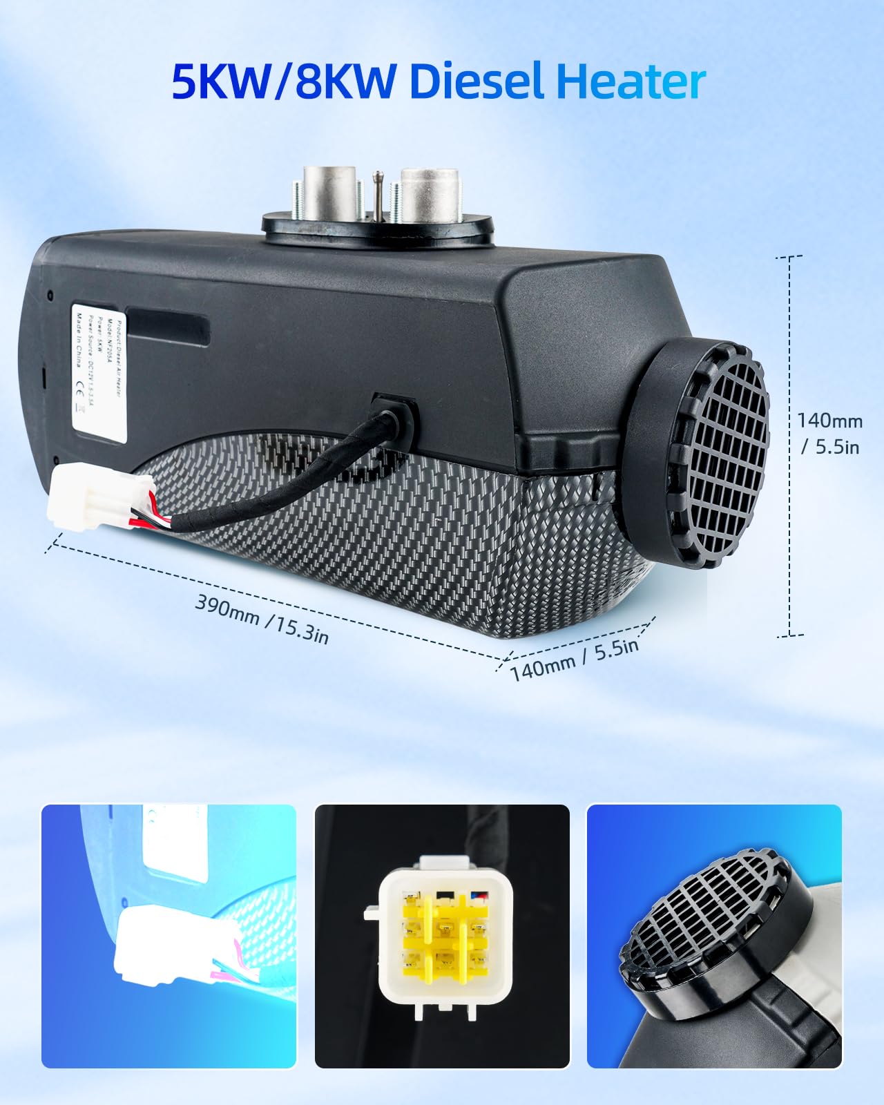 PHILTOP 8KW 12V Diesel Air Heater with Remote Control & LCD Display - Portable Parking Heater for Cars, Trucks, RVs, Boats & Campers | Indoor Use with 10L Tank & Muffler | Black Textured Finish | Perfect for Winter Camping & Vehicle Heating