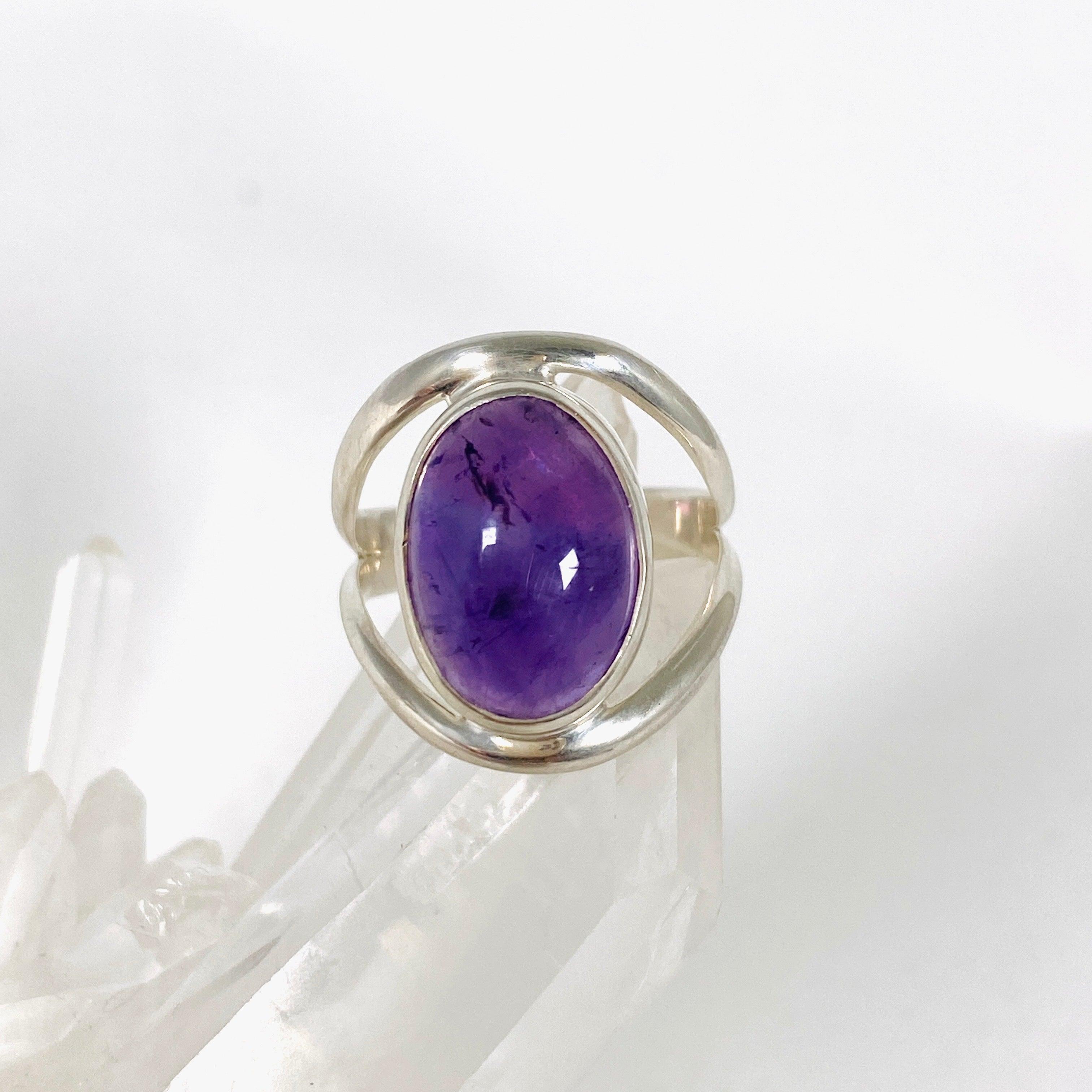 Amethyst Oval Split Band Ring Size 6 - KRGJ2973 | Elegant Purple Gemstone Jewelry for Women, Perfect for Weddings, Parties & Special Occasions