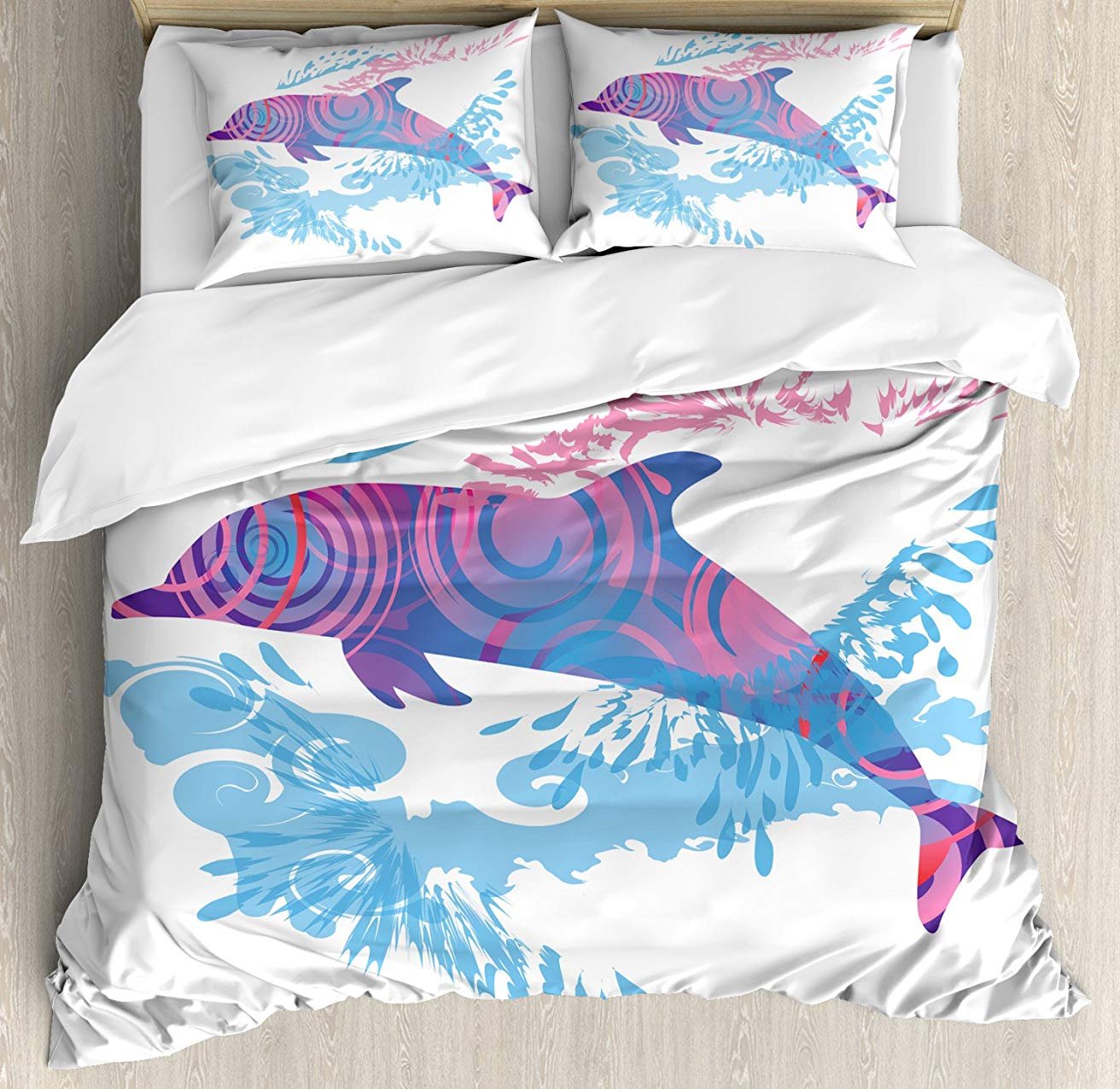 UP Animals 3-Piece King Size Bedding Set - Soft Comforter Duvet Cover with 2 Decorative Pillowcases, Cute Dolphin & Colorful Underwater Pattern - Perfect for Kids, Teens & Adults Bedroom Decor