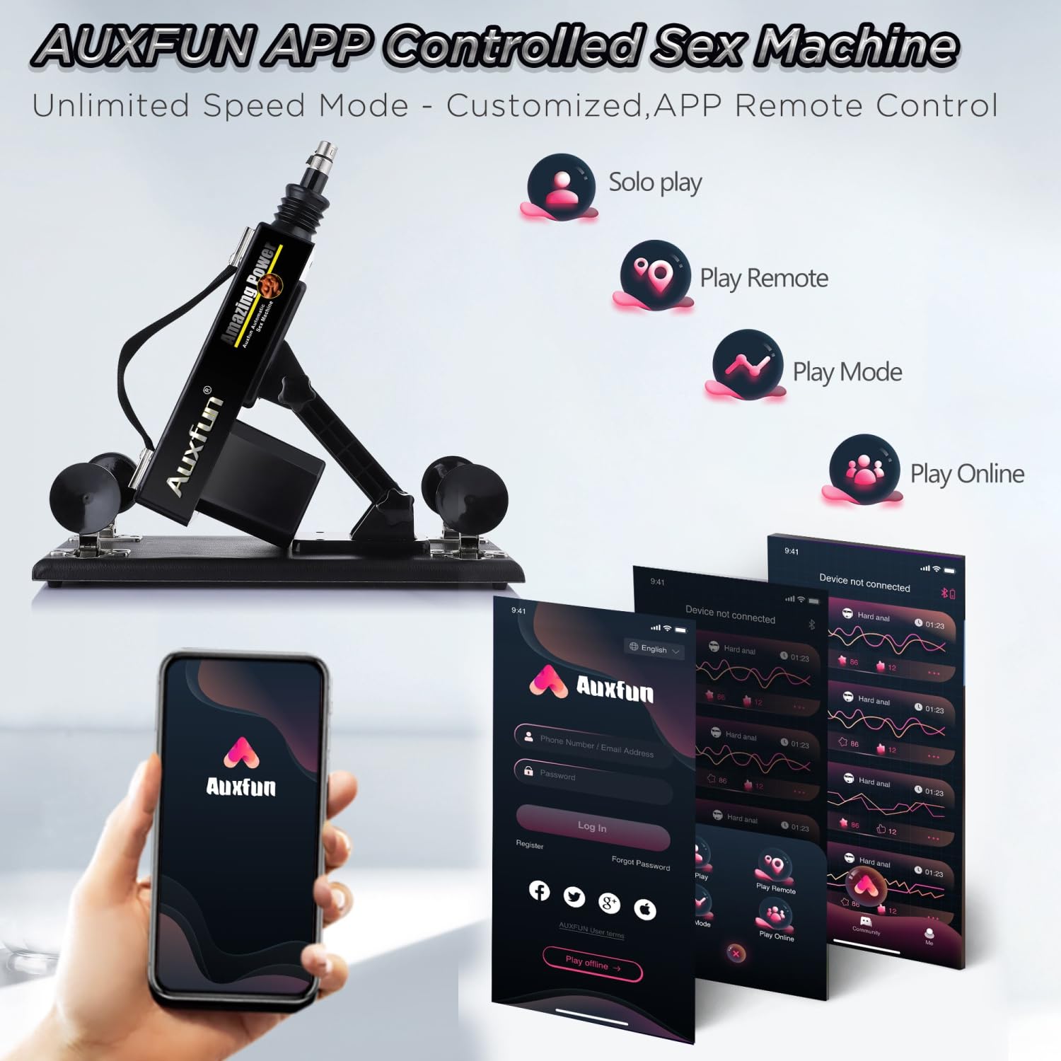AUXFUN Automatic Thrusting Sex Machine with Bluetooth App Control - 6 Attachments for Women, Remote Control Adult Toy for Couples & Solo Play - Perfect for Bedroom Fun & BDSM Exploration