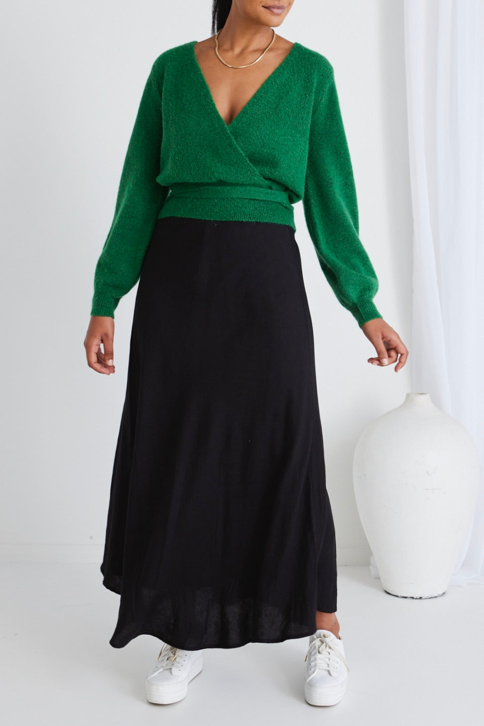 Charm Green Wrap Knit Jumper for Women - Cozy Casual Sweater for Fall & Winter - Perfect for Office, Date Night and Weekend Outings