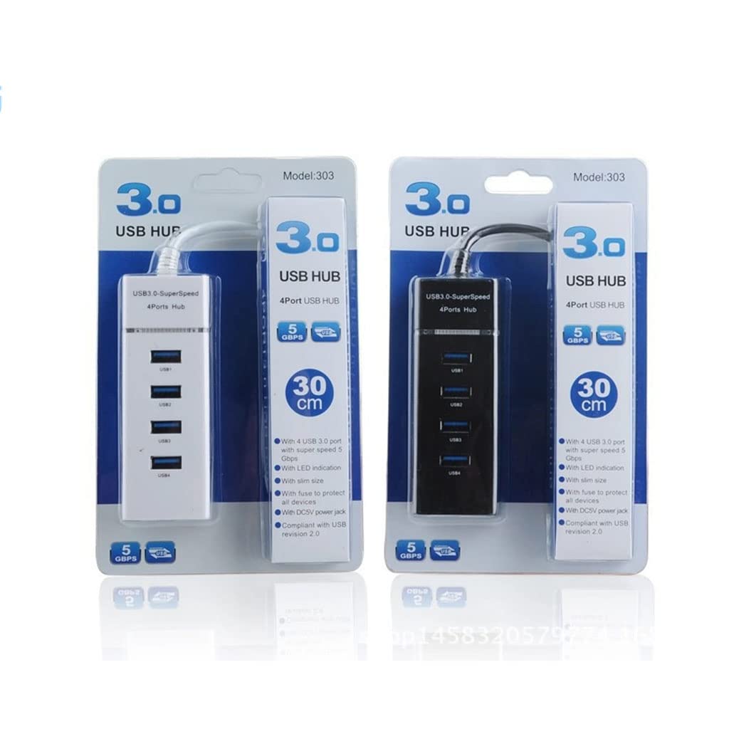 高速USB 3.0/2.0四合一集线器带LED灯，适用于笔记本电脑、PC电脑的多端口USB分线器，提升办公与娱乐效率