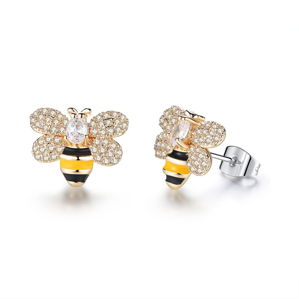 Sparkling Cubic Zirconia Tiny Bumblebee Stud Earrings for Women - Hypoallergenic Cartilage Earrings, Cute Honeybee Statement Jewelry - Perfect for Christmas Gifts, Daily Wear & Special Occasions