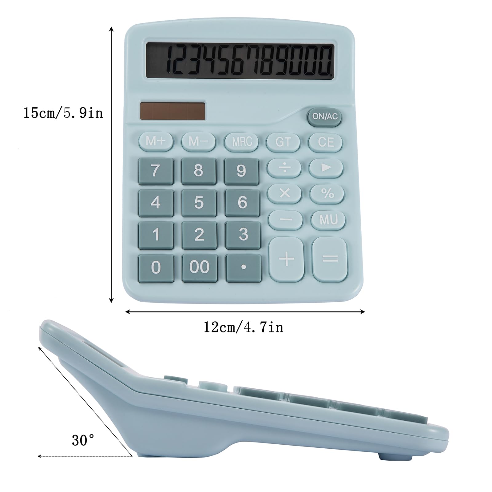 Upgraded 12-Digit Solar Battery Calculator with Large LCD Display & Sensitive Buttons - Dual Power Desktop Calculator for Office, Home, School (Solar Blue) - Perfect for Accounting, Budgeting & Math Homework