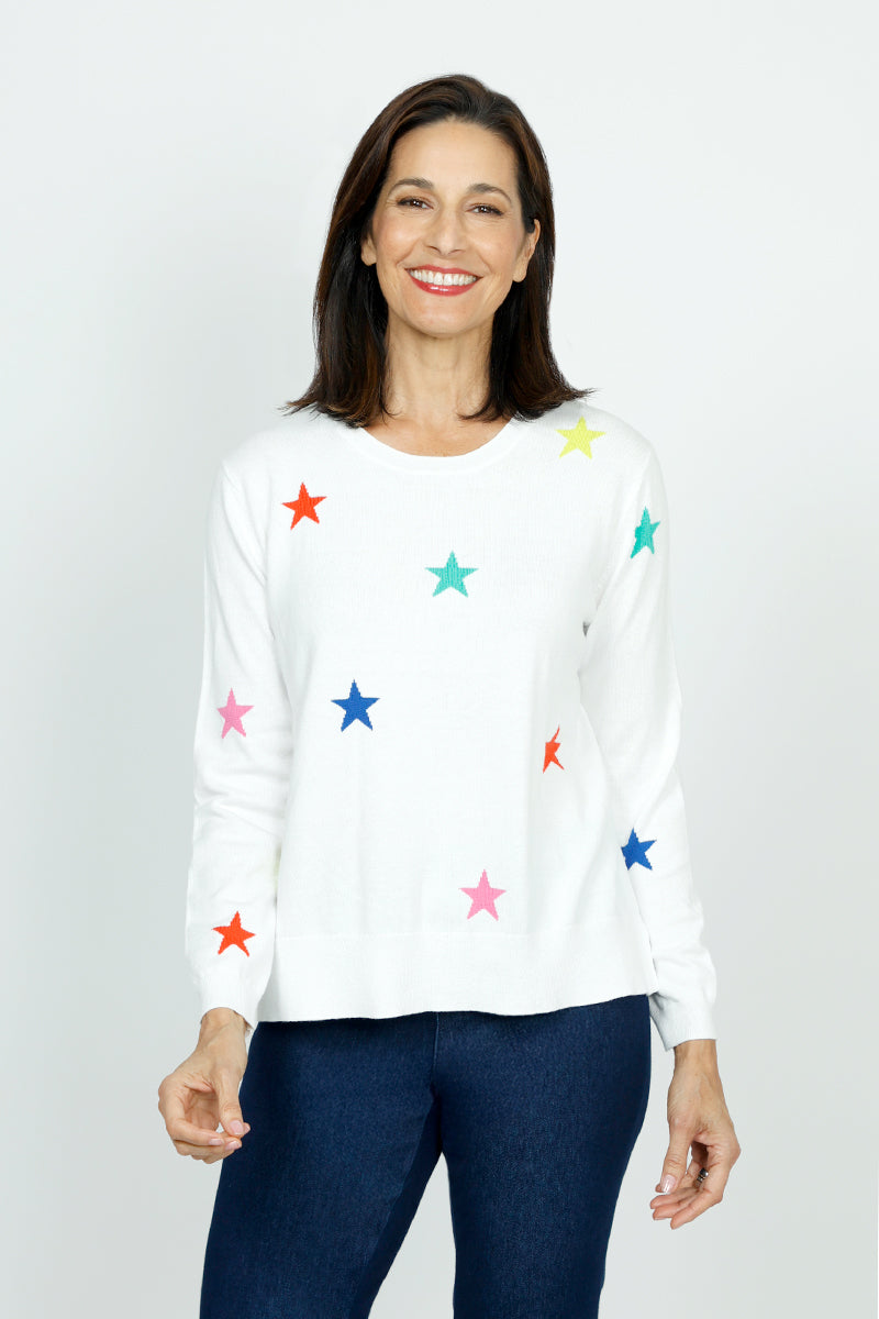 Lolo Luxe Multi Star Crew Sweater for Women - Cozy Knit Pullover with Star Design, Casual Winter Sweater for Fall & Christmas Outfits | Perfect for Holiday Parties, Office Wear & Weekend Relaxation