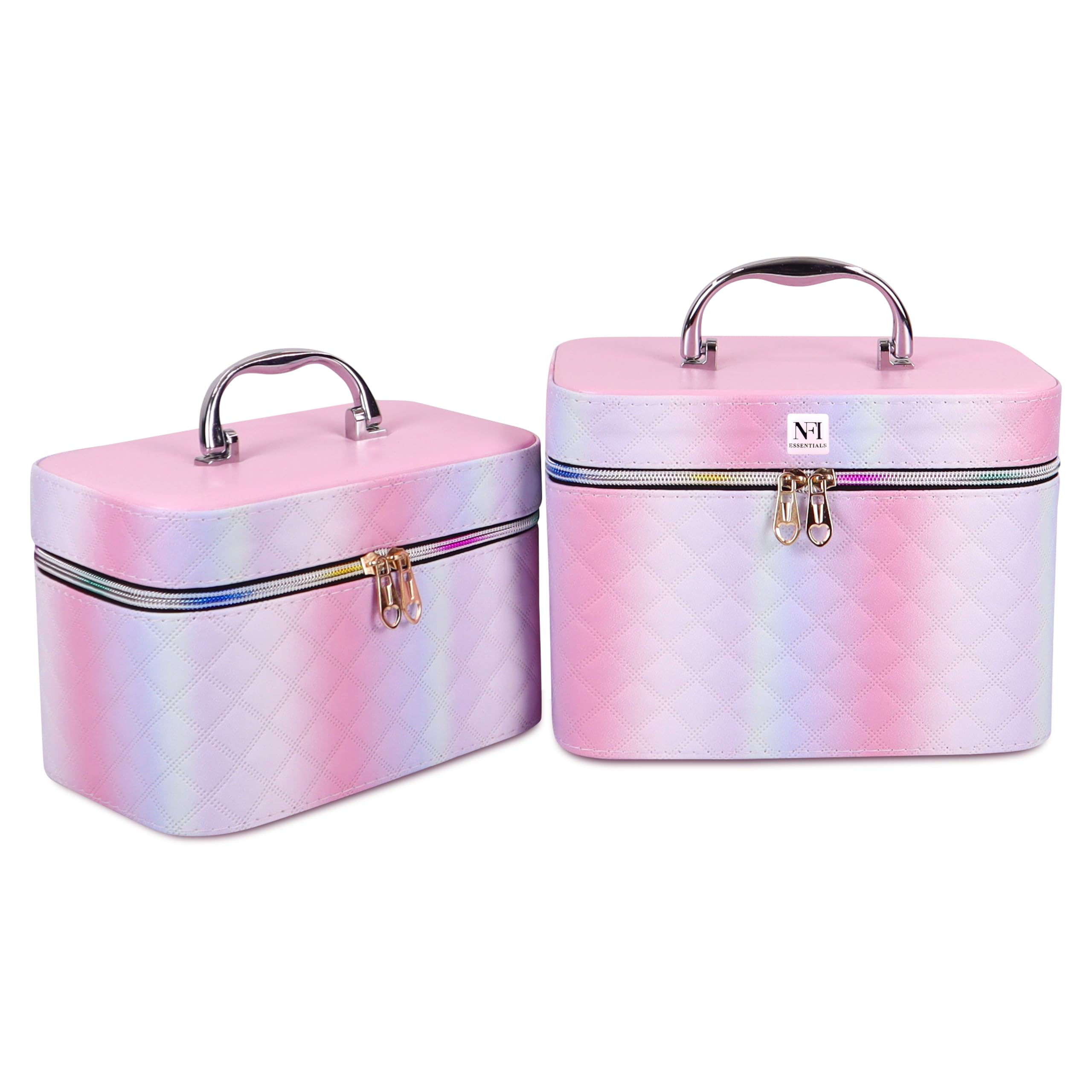 NFI Essentials 2-Piece Printed Makeup Box Set - Pink Cosmetic & Jewelry Organizer, Bridal Trousseau Vanity Case - Perfect for Wedding Makeup Storage, Bride Beauty Essentials & Travel Cosmetics Organization
