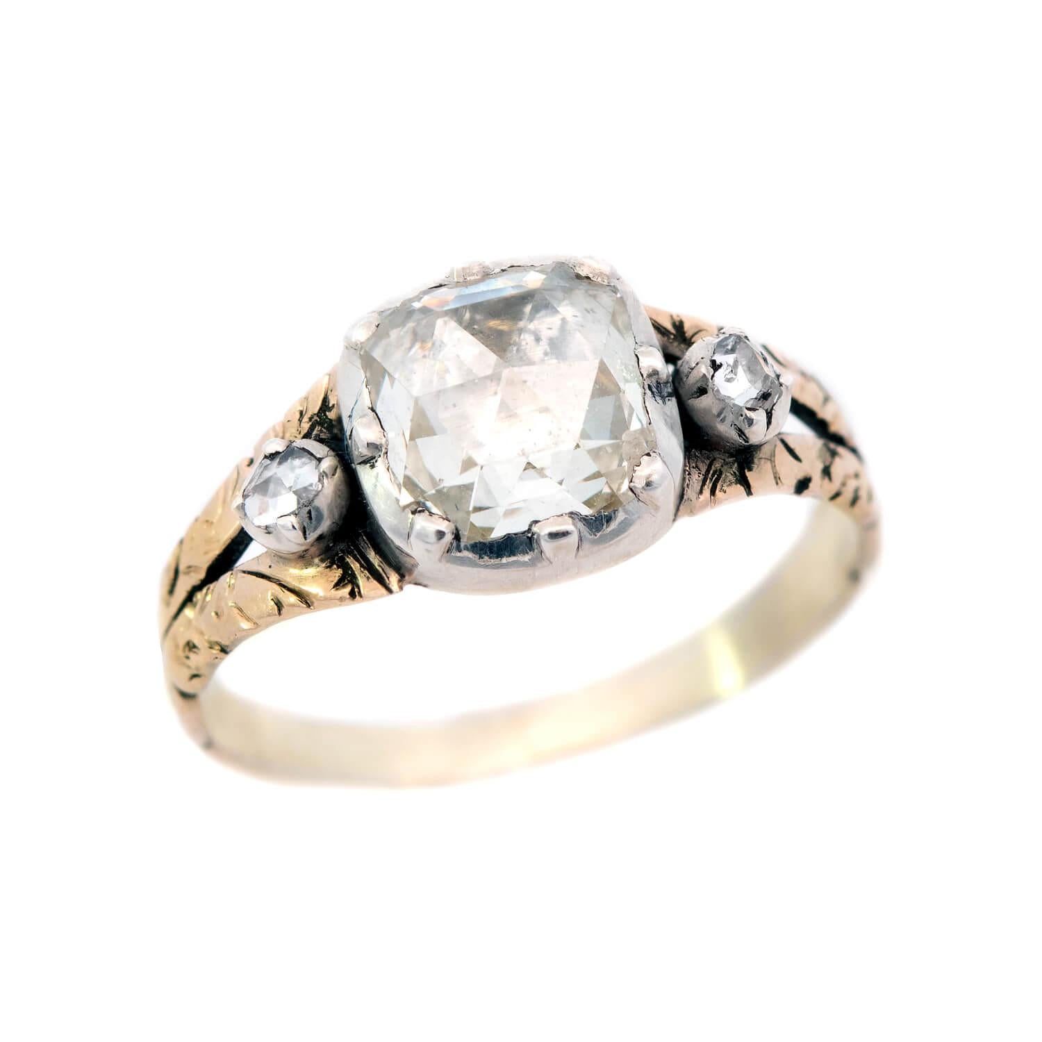 15K Gold & Sterling Silver 1.10ctw Rose Cut Diamond Engagement Ring - Vintage Inspired Wedding Band for Women, Perfect for Proposals & Anniversary Gifts