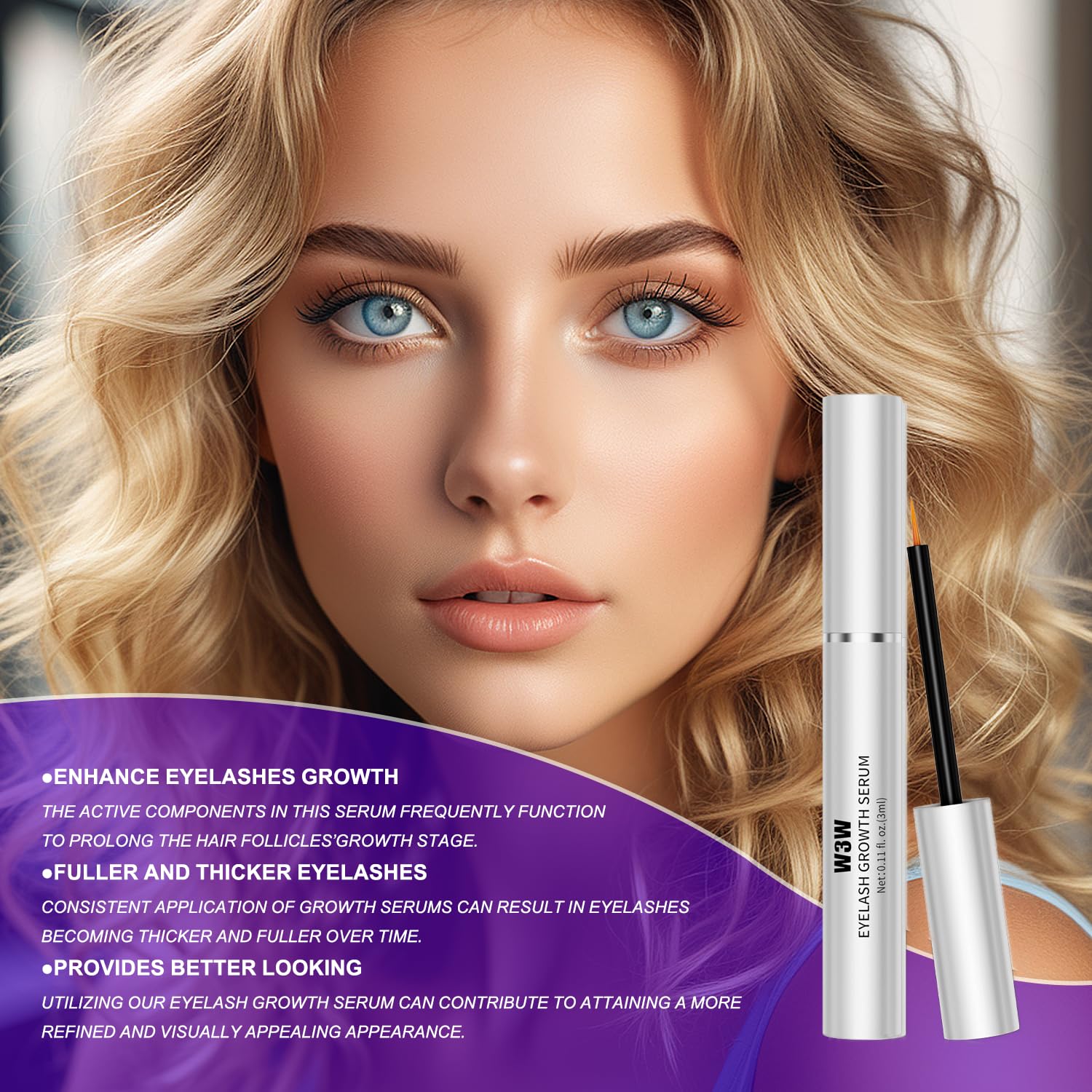 Best Eyelash Growth Serum for Longer & Thicker Lashes - Vegan, Cruelty-Free Lash Enhancer for Natural Looking Volume - Perfect for Nighttime Routine & Special Occasions (1PC)