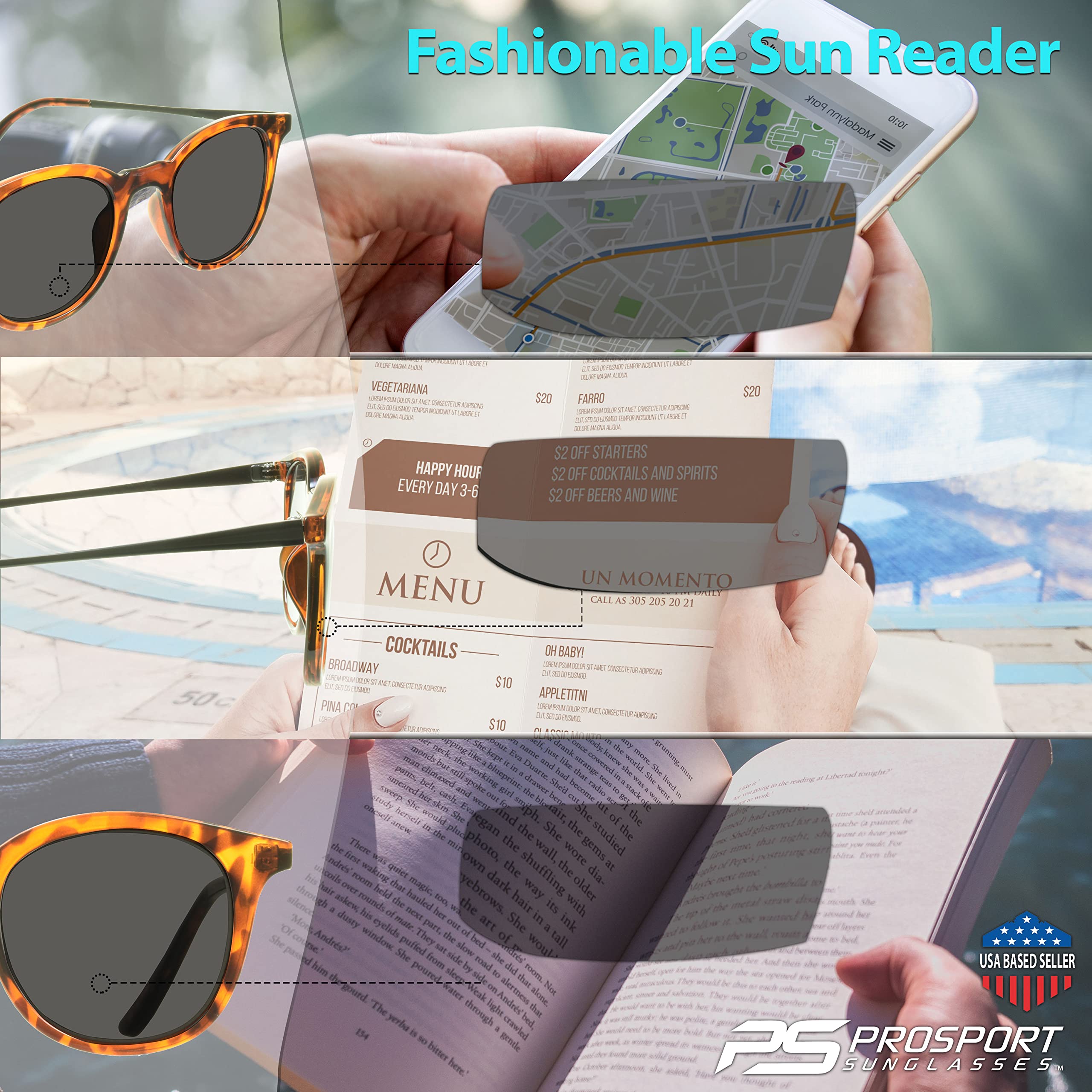 proSPORT Reader Sunglasses for Men & Women - Full Lens No-Line Reading Glasses (Non-Bifocal) - Perfect for Outdoor Reading, Fishing & Driving