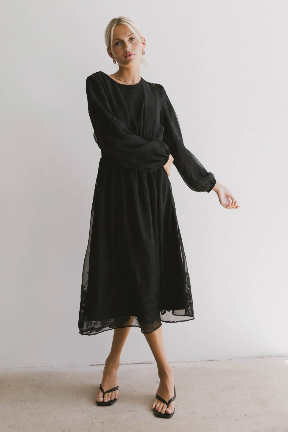 Stylish Andee Embroidered Midi Dress in Black - Perfect for Casual Outings, Date Nights & Special Occasions