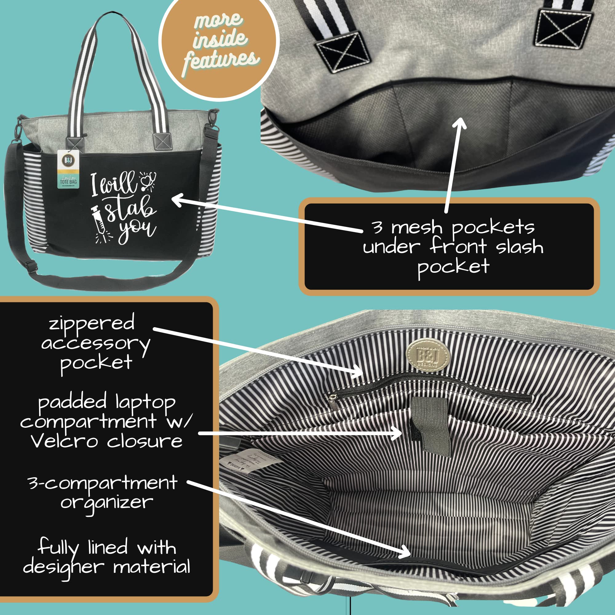 Large Nurse Tote Bag for Women - Durable Nursing Work Bag with Zipper Closure, Multiple Pockets & Reinforced Straps - Spacious Medical Professional Bag - Perfect for Hospital Shifts, Nursing School & Healthcare Work