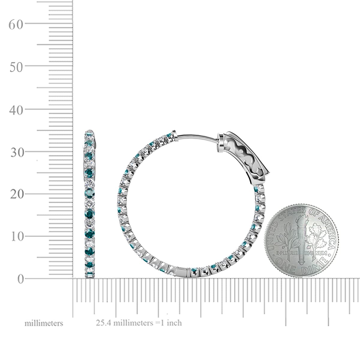 14K White Gold London Blue Topaz & Natural Diamond Inside-Out Hoop Earrings 2.85ctw - Elegant Jewelry for Weddings, Parties & Special Occasions