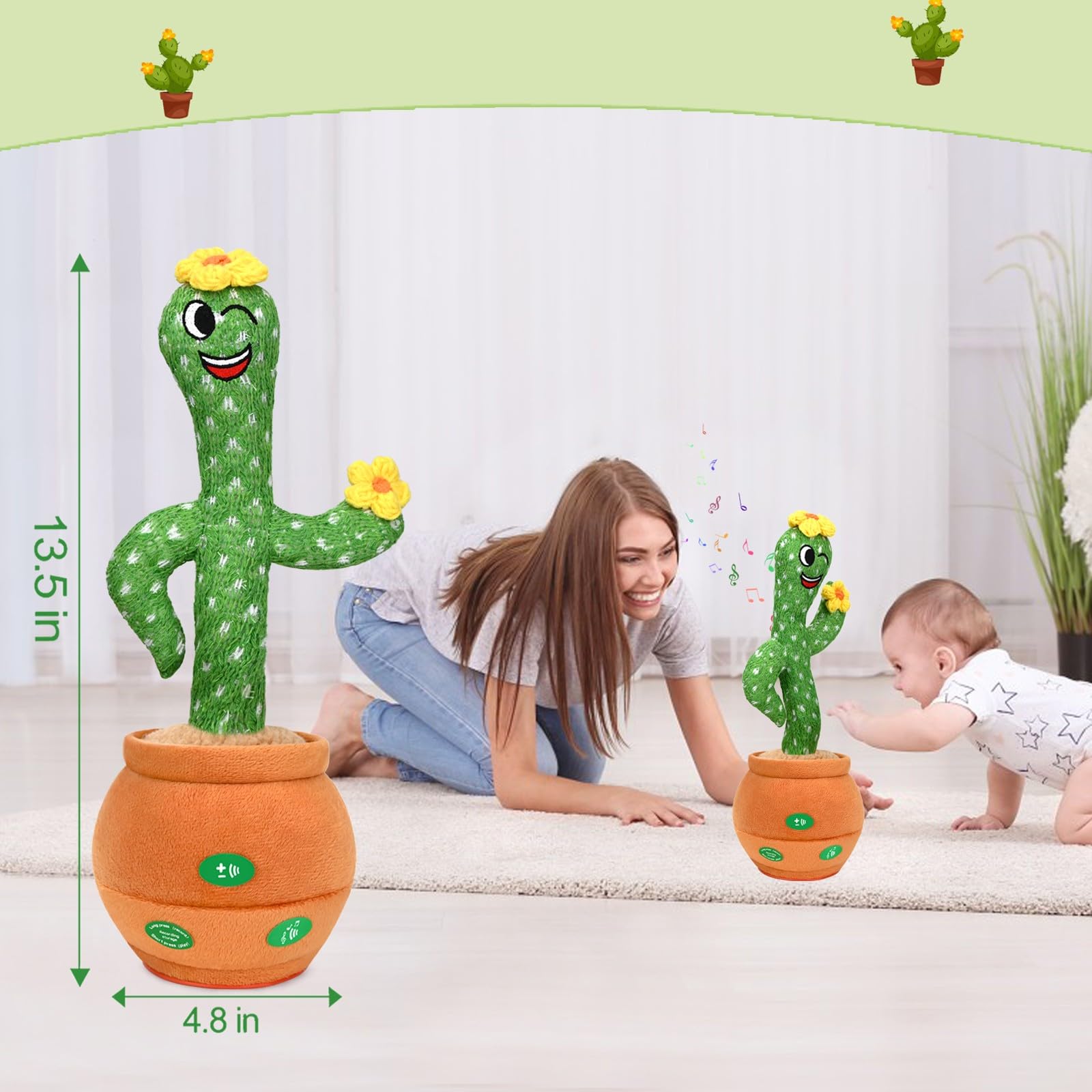 Interactive Talking Cactus Toy - Singing, Dancing & Repeating Educational Baby Toy with 60 English Songs, Lights & Recording Function | Perfect Tummy Time, Learning & Sensory Play Gift for Infants, Toddlers, Boys & Girls | Ideal for Playtime, Early Development & Birthday Gifts