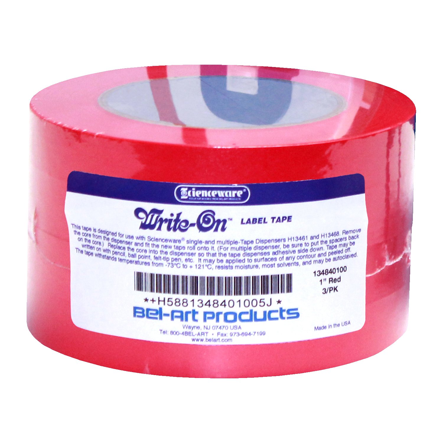 SP Bel-Art Write-On Red Label Tape - 1 Inch Width, 40 Yard Length, 3 Inch Core (Pack of 3) | Laboratory, Medical & Industrial Labeling Solution | F13484-0100