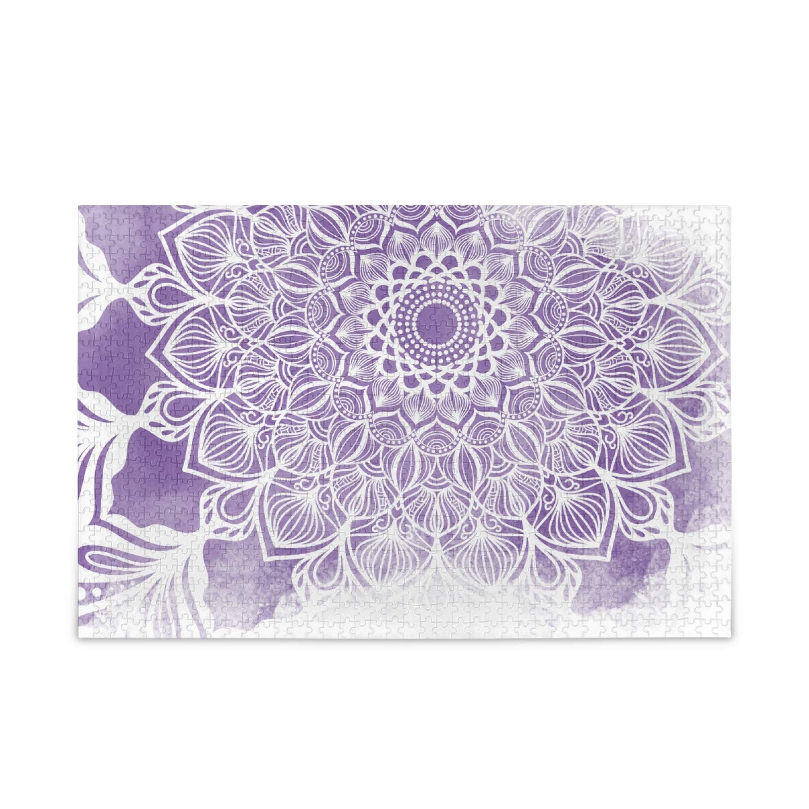500 Piece Purple Mandala Bohemian Flower Jigsaw Puzzle for Adults & Kids - Family Fun Educational Puzzle Game for Stress Relief & Home Decor
