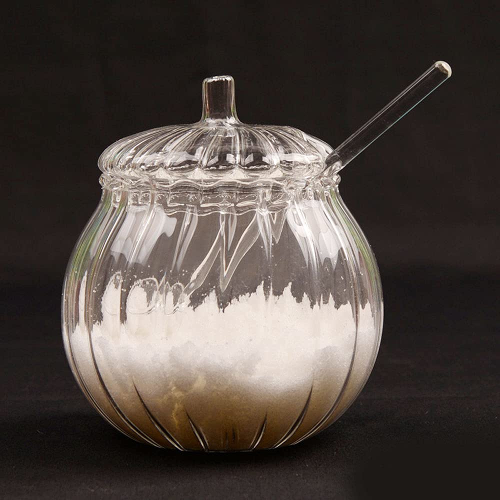 Clear Glass Striped Sugar Bowl with Lid and Spoon - Perfect for Coffee, Tea, and Kitchen Seasoning Storage