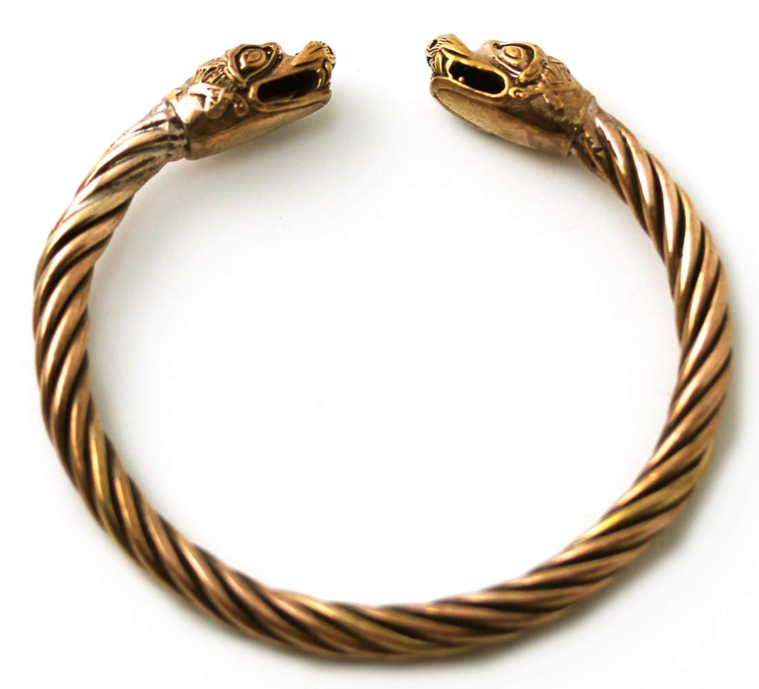 Viking Fenrir Wolf Head Twisted Cable Bangle Cuff Bracelet - Norse Pagan Jewelry for Men & Women - Perfect for LARP, Cosplay, and Viking Theme Events