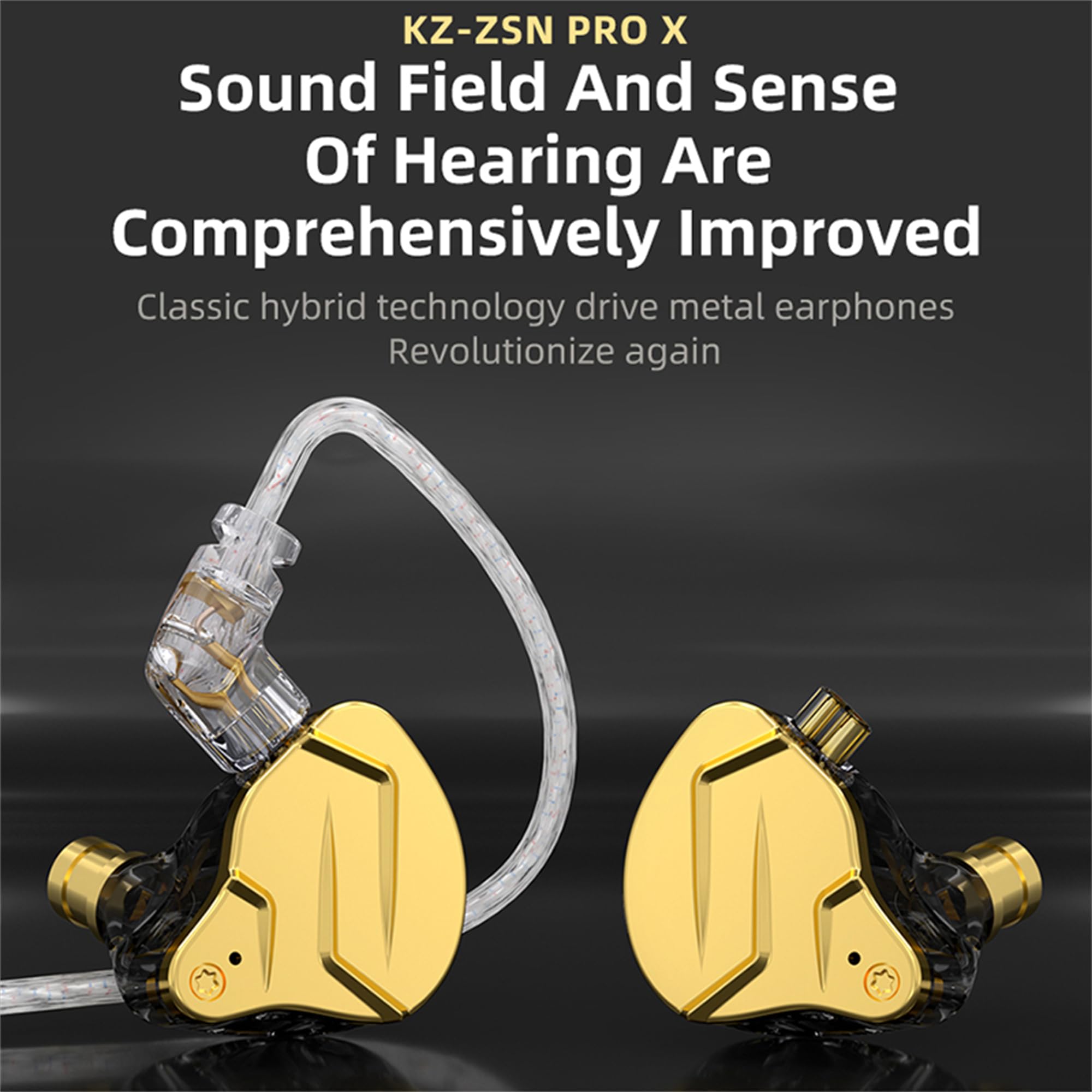 KZ ZSN Pro X Wired Gaming Earbuds - Hybrid Dual Driver (1BA+1DD) HIFI IEM In-Ear Monitor Headphones with Detachable Tangle-Free Cable for Musicians & Audiophiles - Gold (No Mic) - Perfect for Gaming, Music Production & Professional Audio Monitoring