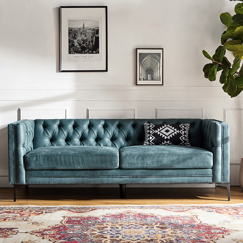 84'' Vegan Leather Tufted Sofa - Modern Faux Leather Couch for Living Room, Office & Lounge - Comfortable Mid-Century Style Sectional with Button Tufting