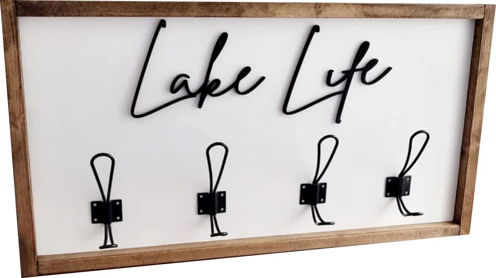 3D Lake Life Towel Hooks - Rustic Cabin Bathroom Decor with Welcome To The Lake Sign - Lake House Coat Hooks for Beach & Lakeside Homes - Perfect for Bathroom, Kitchen or Entryway Organization