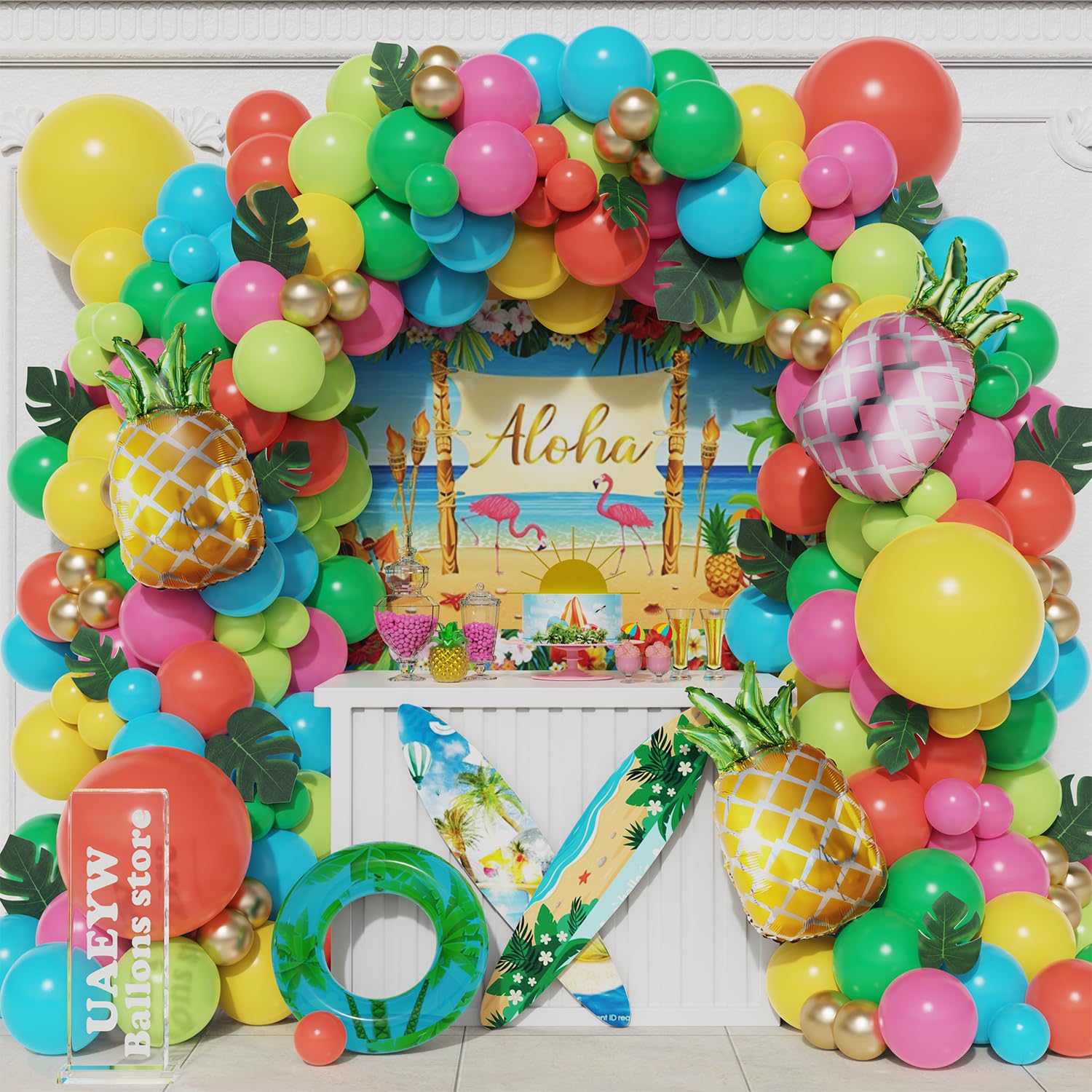 Flamingo Balloons Arch Kit - 143Pcs Tropical Party Decor for Luau, Wedding, Baby Shower