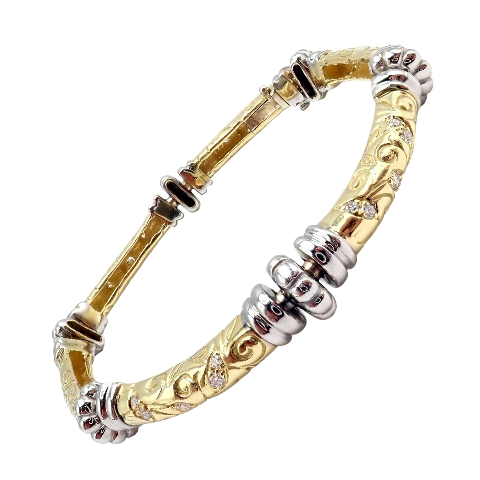 Vintage 18k Yellow & White Gold Diamond Laurel Bracelet for Women - Elegant Jewelry Gift for Anniversary, Wedding & Special Occasions